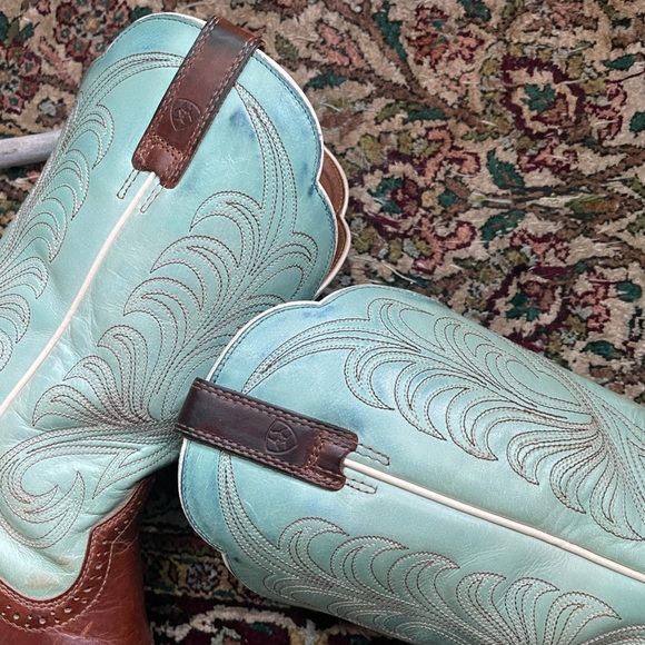 Ariat Mesquite Aquamarine Blue Cowboy Leather Roper Packer Boots Square Toe 7 - Picture 13 of 16